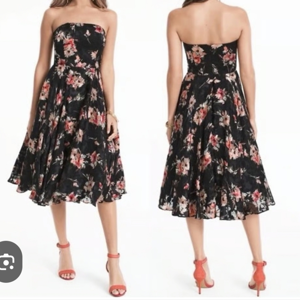 NWOT, White House Black Market Strapless Floral Dress - Black and Red sz 8